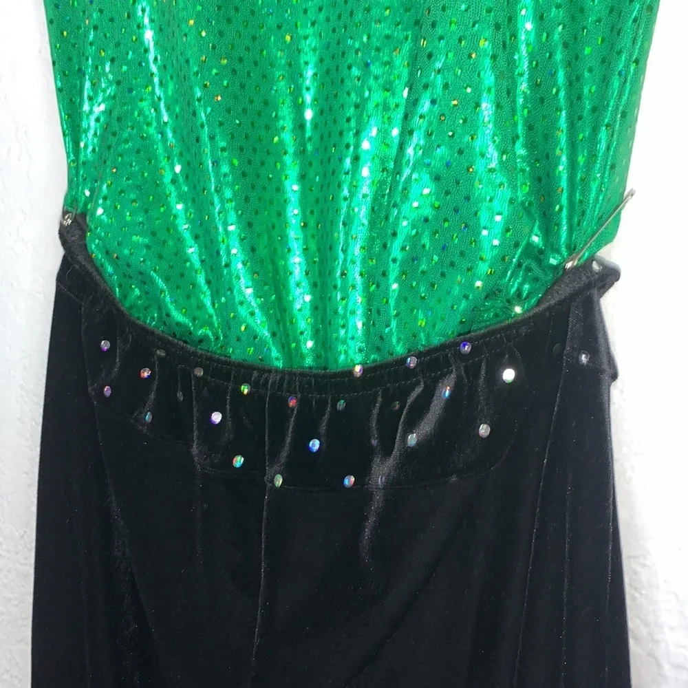 A Wish Come True Yeah! Green Black Leotard Pant Dance Costume Set Girls LC 12-14